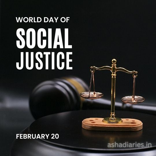 World Day of Social Justice - February 20. an Image Featuring a Close-up of a Classic Balanced Scale of Justice, with a Blurred Gavel in the Background, All Against a Dark Backdrop.