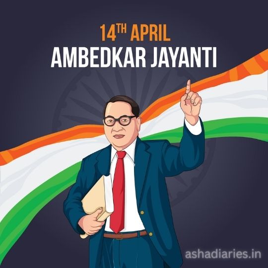 Illustration Commemorating Ambedkar Jayanti on April 14th, Featuring a Stylized Image of Dr. B.r. Ambedkar, an Important Figure in Indian History, Pointing Upwards, with the Indian Tricolor Flag in the Background.