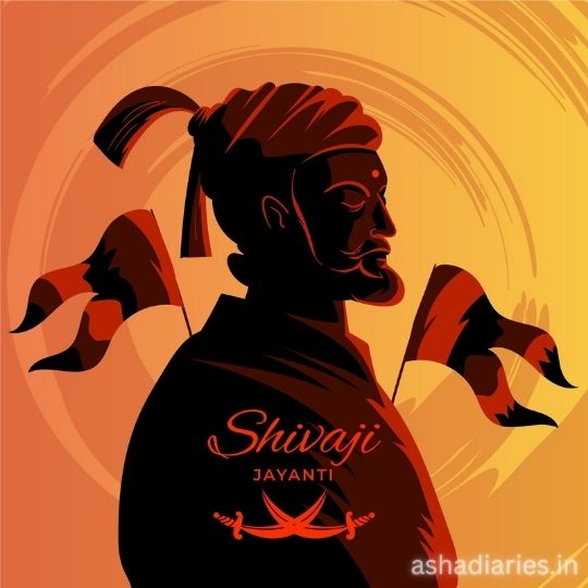 a Graphic Illustration of a Silhouette of Shivaji Maharaj with a Dynamic Background, Celebrating Shivaji Jayanti.