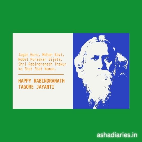 an Illustration Commemorating Rabindranath Tagore Jayanti, Featuring a Stylized Portrait of Rabindranath Tagore with Text in English.