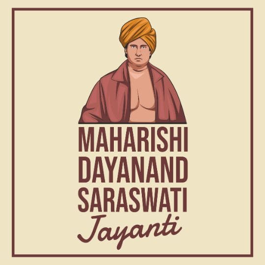 the Image Depicts a Graphical Representation of Maharishi Dayanand Saraswati with the Text "maharishi Dayanand Saraswati Jayanti" for the Occasion Celebrating His Birth Anniversary. the Illustration Shows Him Wearing a Traditional Indian Attire with a Turban, Designed in a Classic, Muted Color Palette.