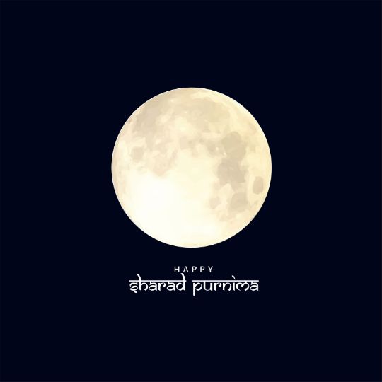 Full Moon with Text 'Happy Sharad Purnima' on a dark background.