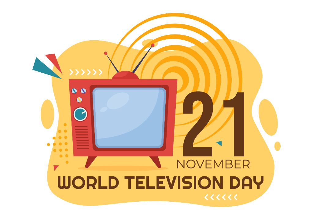 Illustration of a Retro Television with the Text '21 November World Television Day' on a colorful background.