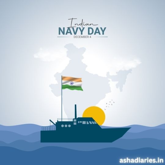 Indian Navy Day Celebration - Silhouette of a Naval Ship with the Indian Flag Against the Map of India and Sunset Background