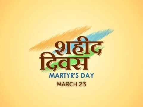 Graphic for Martyr's Day with the text 'शहीद दिवस' in Hindi script and 'MARTYR'S DAY 30th January' in English, set against a soft yellow background with brush strokes in saffron, white, and green, representing the colors of the Indian flag.