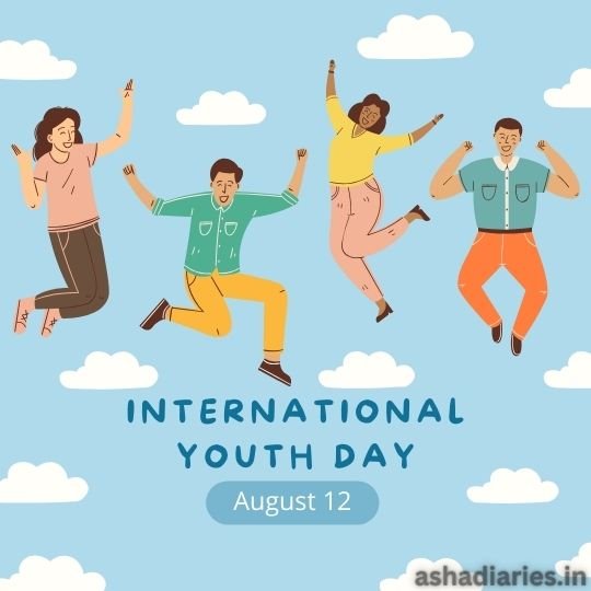 International Youth Day - Celebration of Diversity and Vitality | Asha Diaries International Youth Day Celebration Poster with Joyful Young People Jumping.