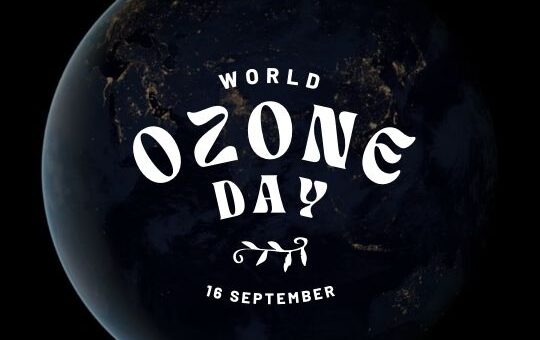 World Ozone Day Social Media Graphic Showing a Dark Earth with White Text Celebrating the Event on 16 September, Hosted on Ashadiaries.in.