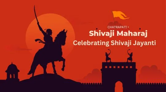 Chhatrapati Shivaji Maharaj: a Tribute on Shivaji Jayanti | Asha Diaries Graphic of Chhatrapati Shivaji Maharaj on Horseback with a Raised Sword, Silhouetted Against an Orange Sunset Sky, Celebrating Shivaji Jayanti.