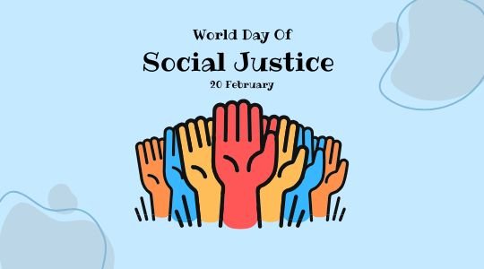 Colorful raised hands representing diversity and unity for World Day of Social Justice, observed on February 20.