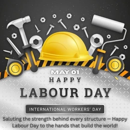 Happy Labour Day May 1st - Tribute to Workers and Builders | Asha Diaries Happy Labour Day Banner with Yellow Helmet, Tools, and May 1st International Workers' Day celebration