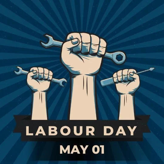 Labour Day May 1 - Workers Holding Tools Illustration | Asha Diaries Illustration of Raised Fists Holding Tools for Labour Day Celebration on May 1