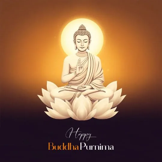 Happy Buddha Purnima - Meditating Buddha on Lotus with Glowing Aura | Asha Diaries Lord Buddha Meditating on a Lotus with Glowing Halo - Happy Buddha Purnima Celebration Image.