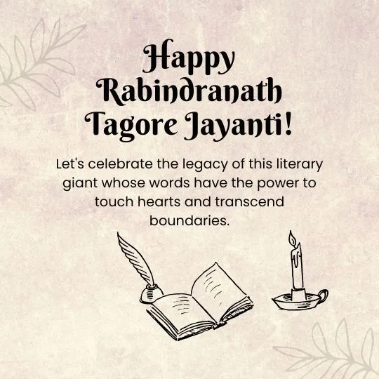 Happy Rabindranath Tagore Jayanti | Tribute to a Timeless Literary Legend | Asha Diaries Happy Rabindranath Tagore Jayanti Greeting with Inspirational Quote, Open Book, Quill, and Candle Illustration Celebrating the Legacy of the Literary Icon.