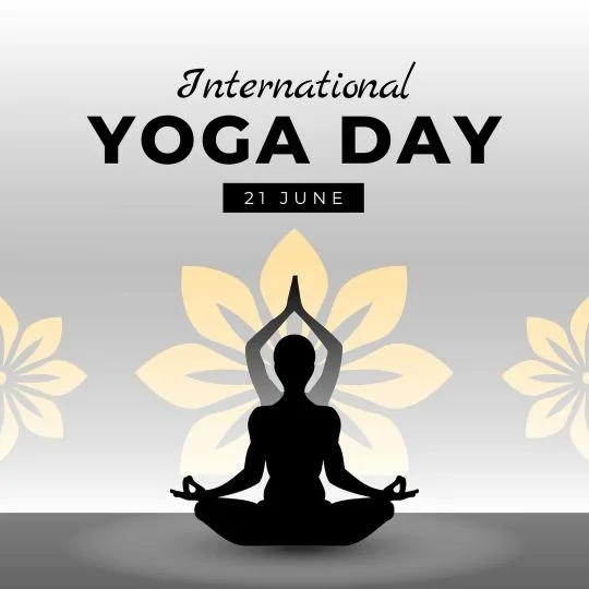 International Yoga Day 21 June - Meditation Pose with Floral Background | Asha Diaries Silhouette of a Person Meditating in Lotus Pose with Floral Background for International Yoga Day on 21st June.