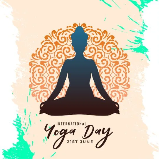 International Yoga Day 21st June - Meditating Silhouette with Mandala Design | Asha Diaries Illustration of a Person Meditating in Lotus Pose for International Yoga Day on 21st June with Decorative Mandala Background.