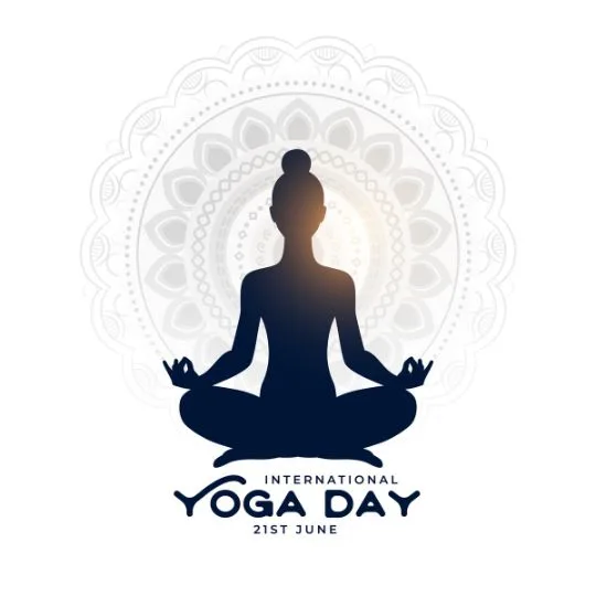 International Yoga Day 21st June - Meditation Silhouette with Mandala Background | Asha Diaries Silhouette of Woman Meditating in Lotus Pose with Mandala Background for International Yoga Day Celebration on 21st June.