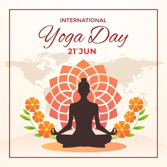International Yoga Day 21st June - Meditative Pose with Mandala and Floral Design | Asha Diaries Silhouette of Person Meditating in Lotus Pose with Floral Mandala and World Map Background for International Yoga Day on 21st June.