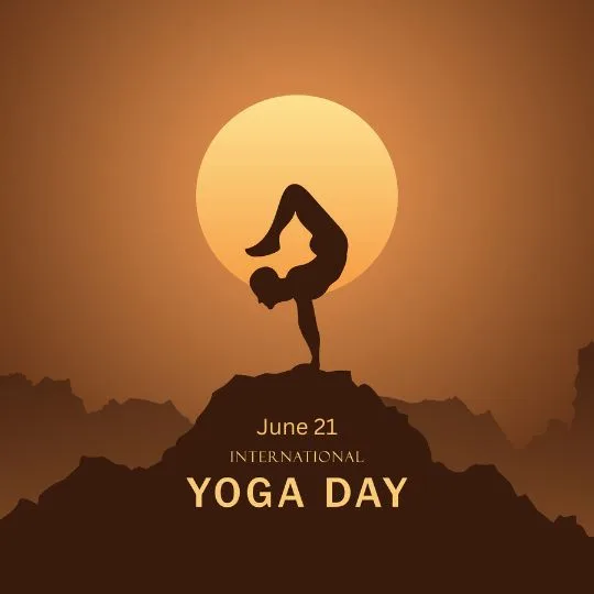 International Yoga Day June 21 - Sunrise Yoga Pose on Mountain Top | Asha Diaries Silhouette of a Person Performing Advanced Yoga Pose on a Mountain Peak at Sunrise for International Yoga Day, June 21