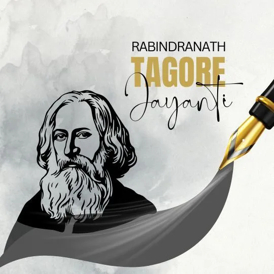 Rabindranath Tagore Jayanti Celebration Tribute Art | Asha Diaries Rabindranath Tagore Jayanti Tribute Illustration with Portrait and Artistic Fountain Pen Design.
