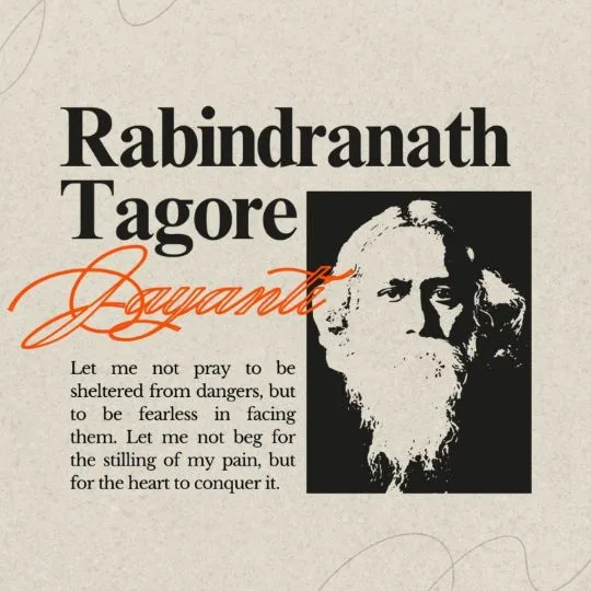 Rabindranath Tagore Jayanti - Inspirational Quote Tribute Image | Asha Diaries Rabindranath Tagore Jayanti Tribute Image with His Portrait and a Motivational Quote About Courage and Inner Strength.
