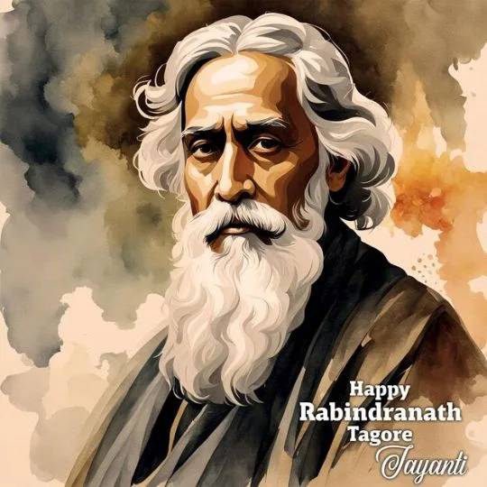 Rabindranath Tagore Jayanti Tribute Art - Watercolor Portrait | Asha Diaries Portrait of Rabindranath Tagore with Artistic Watercolor Background for Rabindranath Tagore Jayanti Celebration.