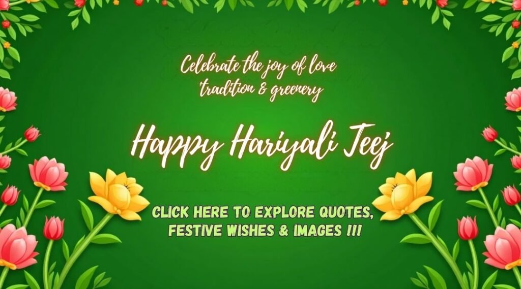 Hariyali Teej banner with floral border, festive greetings, and message celebrating love, tradition, and greenery