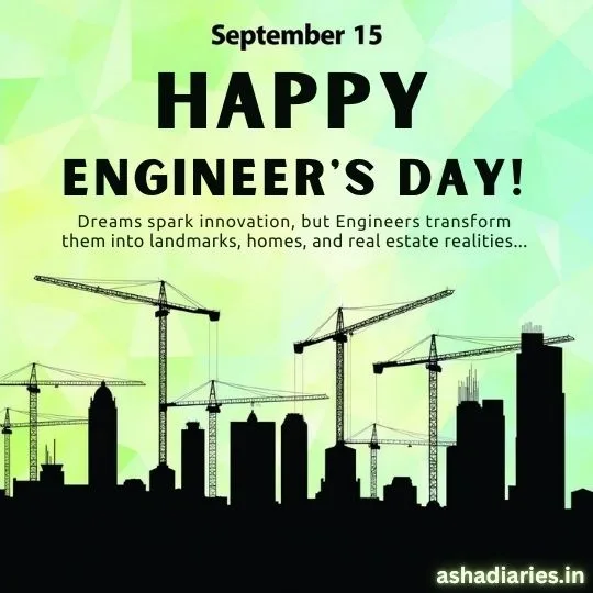 Happy Engineer’s Day 2025 with construction cranes and city skyline – celebrating engineers shaping real estate, landmarks, and modern infrastructure.