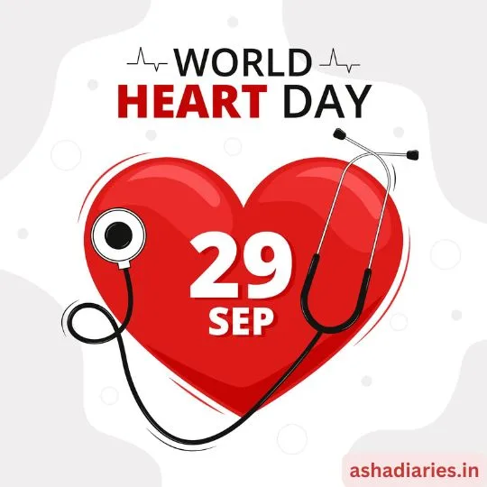 World Heart Day 29 September illustration with red heart and stethoscope promoting heart health awareness