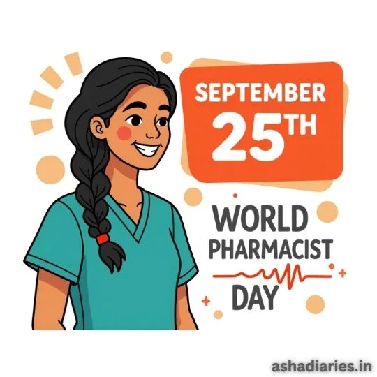 Illustration of smiling female healthcare worker celebrating World Pharmacist Day on September 25