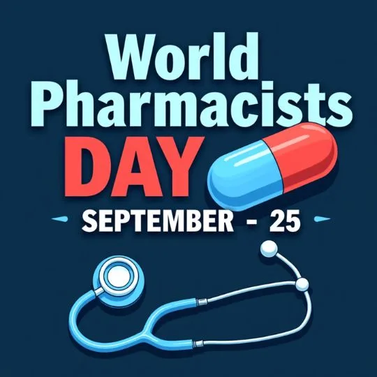 World Pharmacists Day September 25 with pill capsule and stethoscope illustration