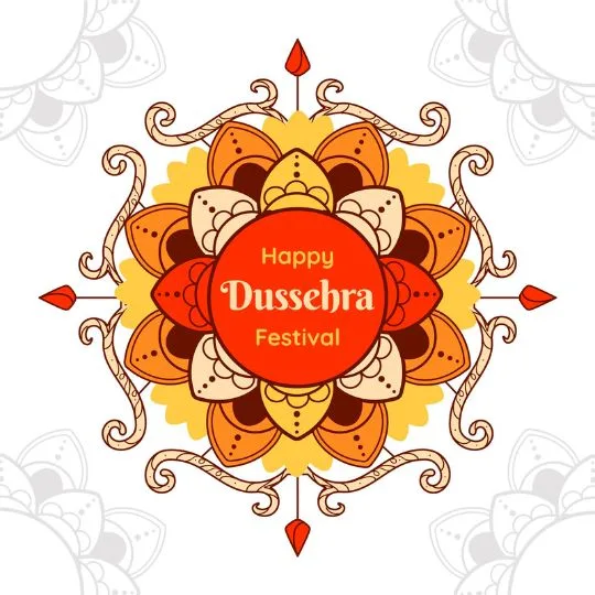 Colorful Dussehra festival mandala design with floral patterns and text Happy Dussehra Festival.