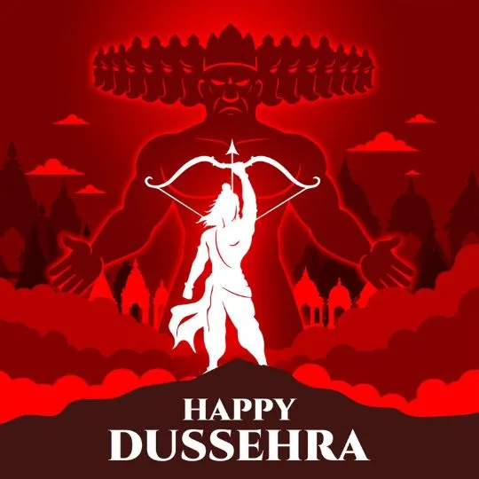 Lord Rama aiming arrow at Ravana illustration – Happy Dussehra celebration