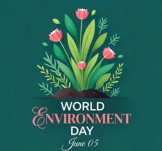 World Environment Day floral artwork with green leaves and blooming flowers symbolizing nature conservation