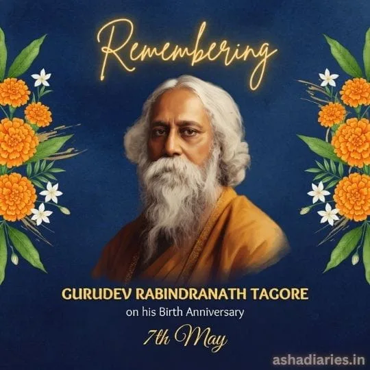 Remembering Gurudev Rabindranath Tagore portrait with floral tribute on birth anniversary