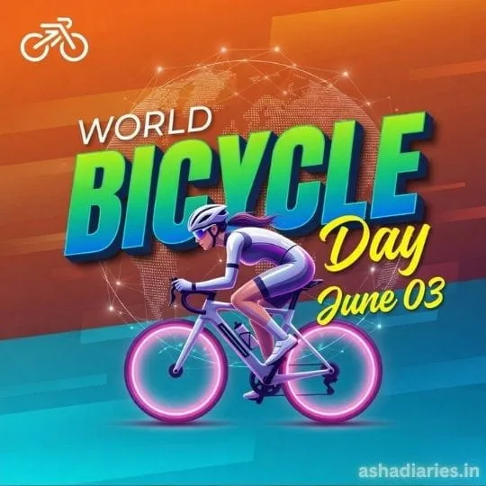 Modern neon cyclist artwork celebrating World Bicycle Day with futuristic cycling theme