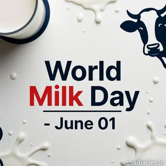 World Milk Day poster with milk splash design, dairy theme and June 01 celebration message