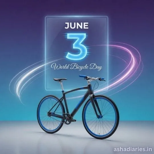 World Bicycle Day glowing neon artwork with modern bicycle and June 3 celebration theme