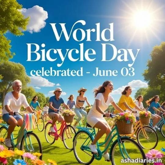 People enjoying bicycle ride in sunny park celebrating World Bicycle Day with healthy lifestyle theme