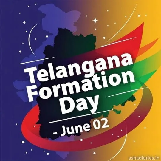 Colorful Telangana Formation Day graphic design with Telangana map and vibrant abstract background