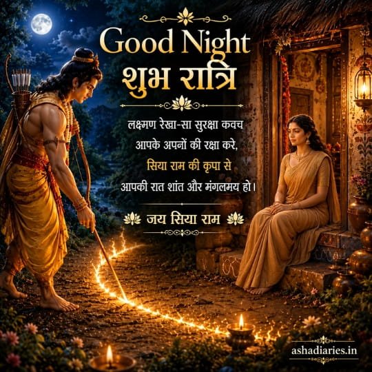 Lakshman Rekha Good Night image with Mata Sita, Jai Siya Ram and divine protection blessing